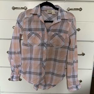 Daytrip peach & grey plaid long sleeve button top